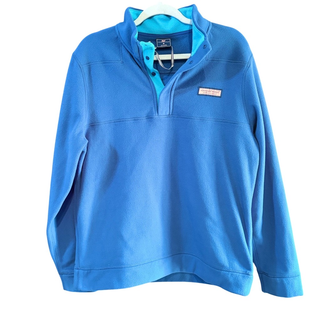 Vineyard Vines Mens Blue Fleece Quarter Snap Pullover Sweater Size Medium‎ shep